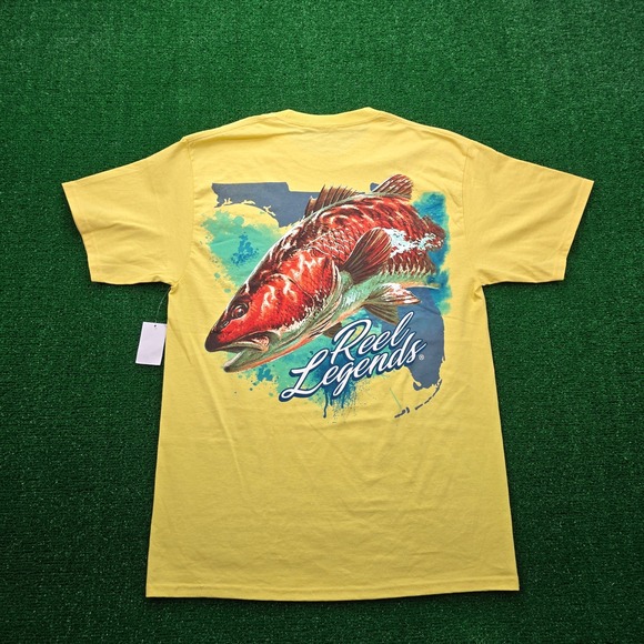 Reel Legends Other - Reel Legends Tshirt Mens Medium Yellow Redfish Florida Graphic Tee Fishing NWT